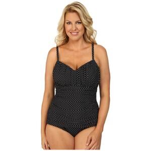 Magicsuit Rialto Pinpoint One Piece Polka Dot Swimsuit Black Gold Size 16DD Chic